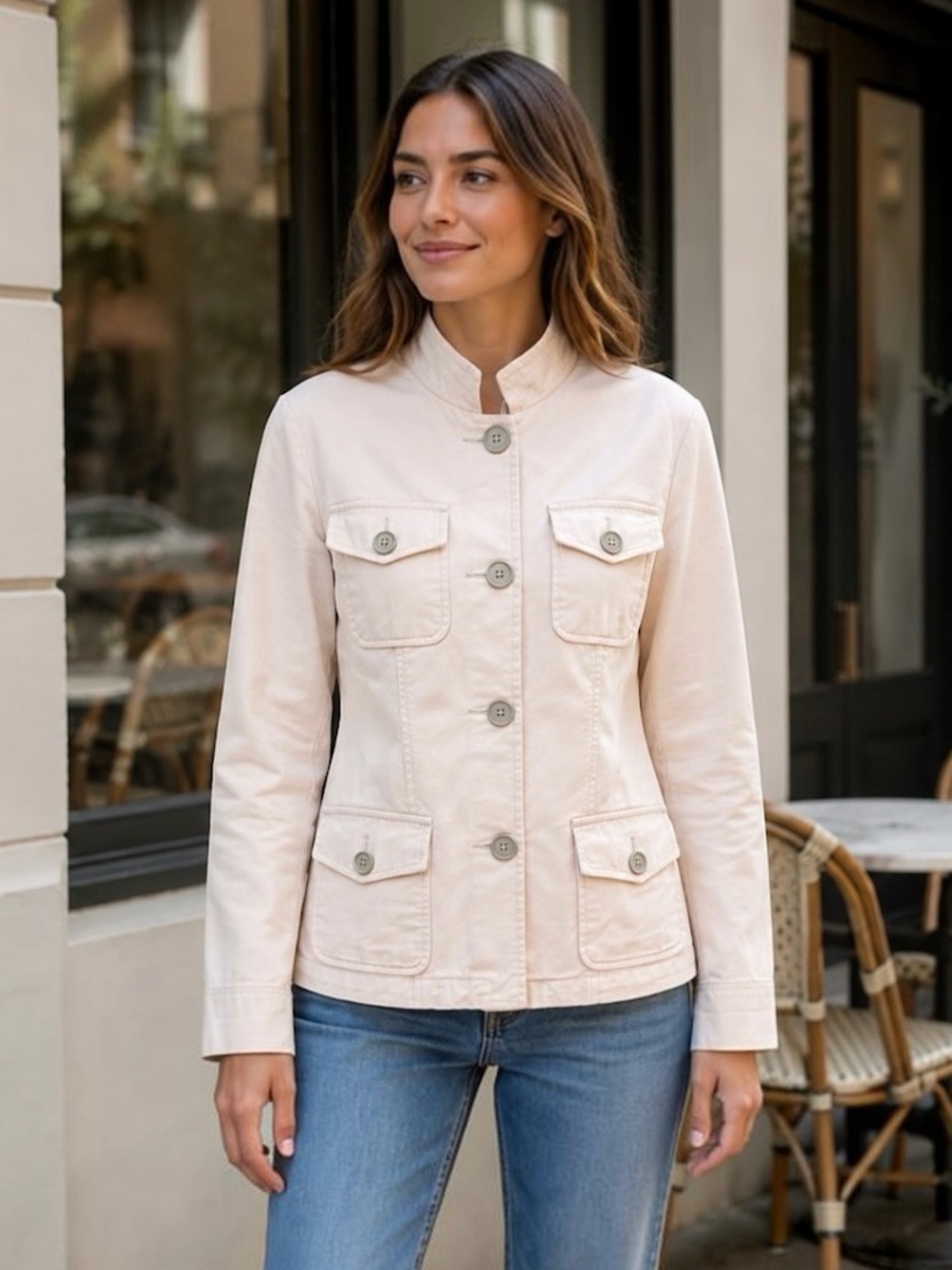 Vintage Y2K Gap Cotton Utility Safari Field Jacket Size 6 Cream Military